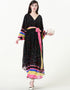 V-Neck Chiffon Muslim Dress with Colorful Polka Dots and Lantern Sleeves